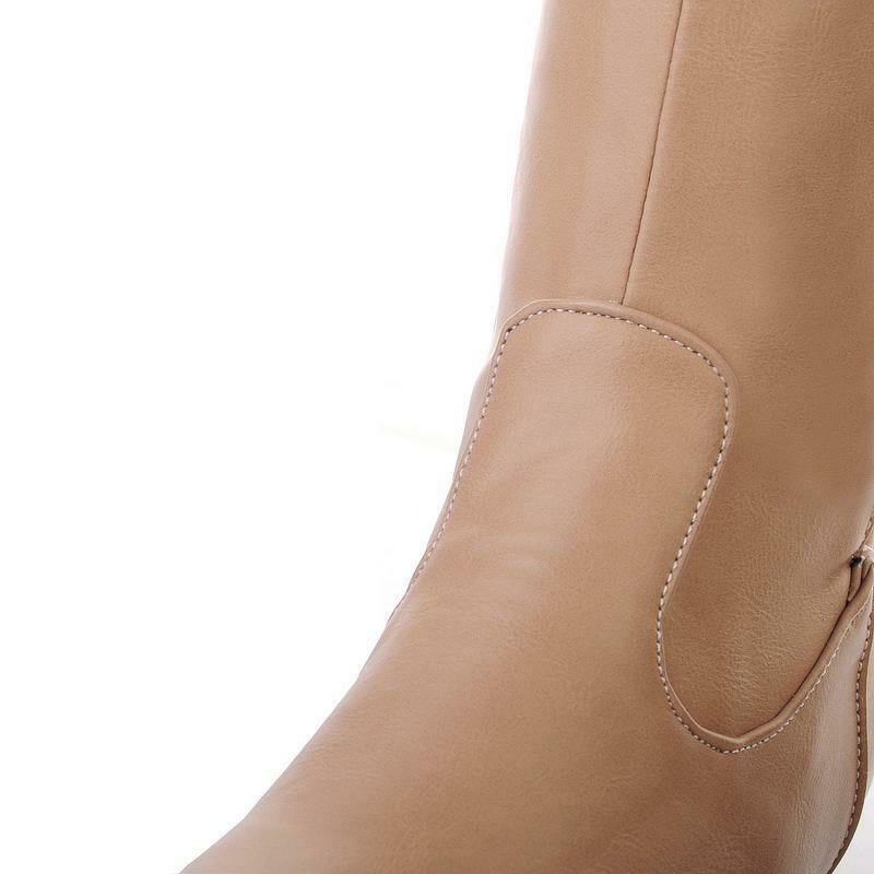 Women's Leather High Heel Knee Boots Buckle Flats Pull On boots Over the Shoes
