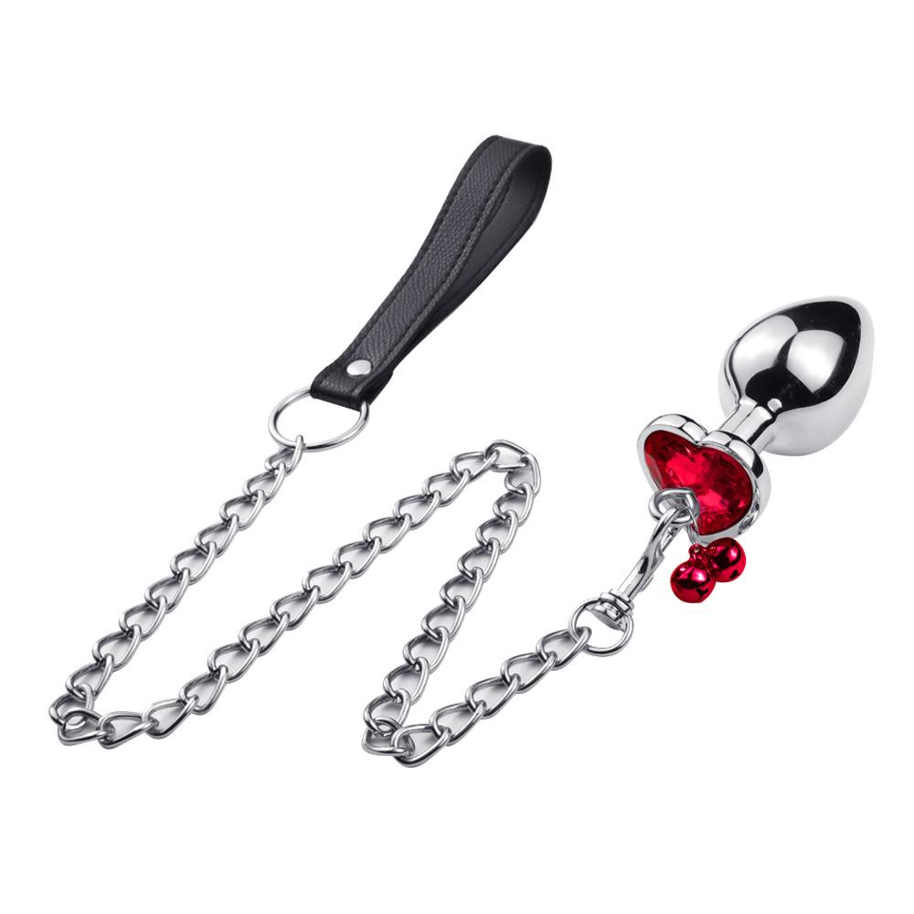 Metal Anal Vaginal Insert Plug Butt Massager Bell Traction Chain Heart  Crystal