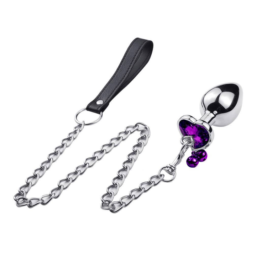 Metal Anal Vaginal Insert Plug Butt Massager Bell Traction Chain Heart  Crystal