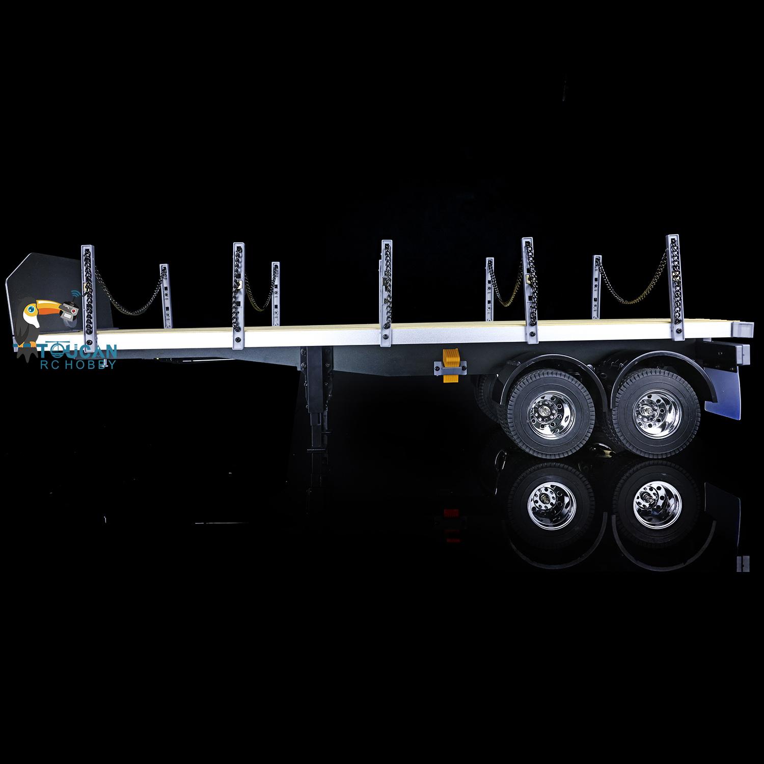 TOUCANRC 2Axles Flatbed Semi Trailer for 1:14 Tamiya DIY RC Tractor Truck Lorry