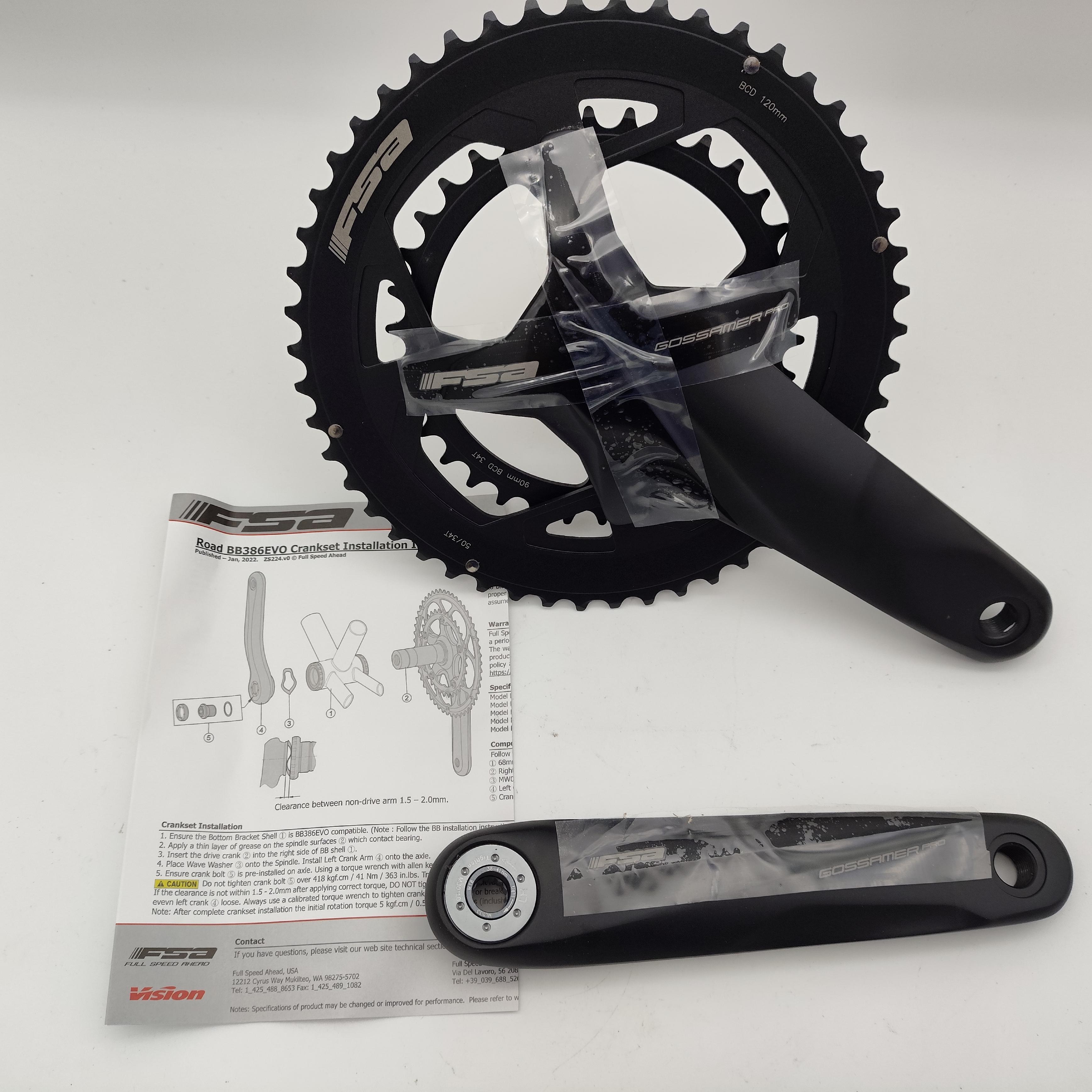 FSA Gossamer Pro 2x 50/34T 170mm BB386EVO Crankset Black | eBay